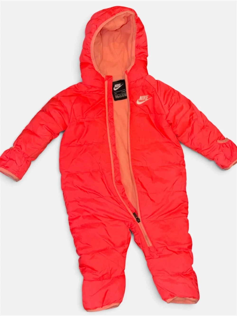 Nike Kids Coral Red Puffer One-Piece Footie